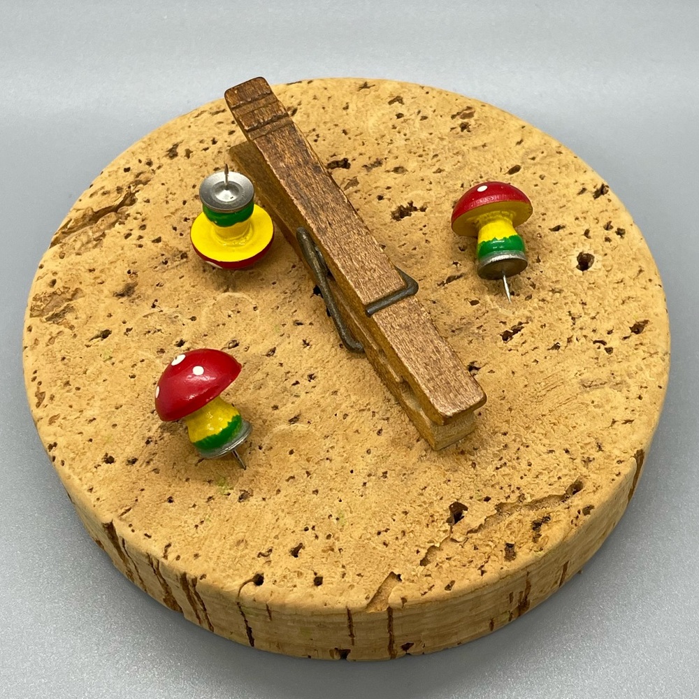 Vintage Cork Board with Mushroom Push Pins